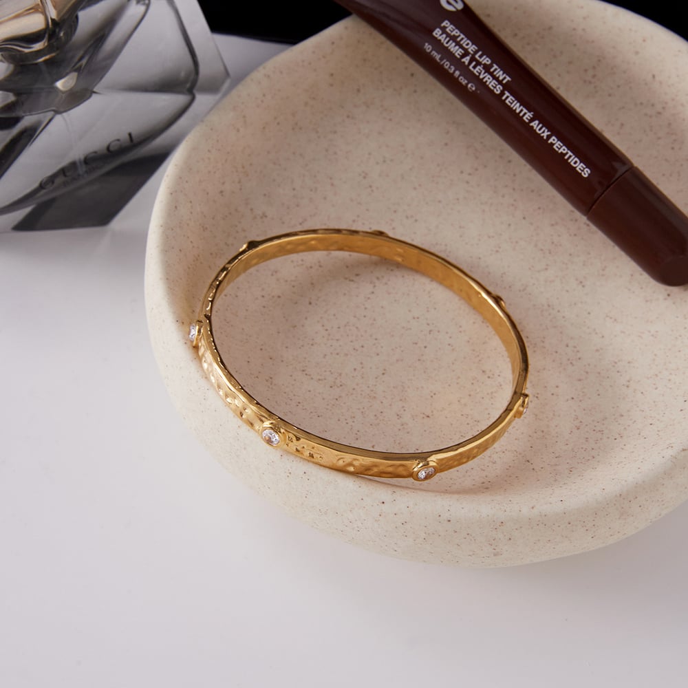 1 Piece Hammer Pattern Stainless Steel Gold Color Zircon Women's Bangles Picture7