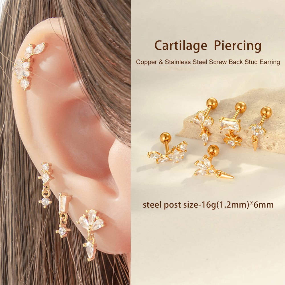 1 Stück geometrische Figur Kupfer Gold Farbe Zirkon Damen Piercing Ohrringe Bild6