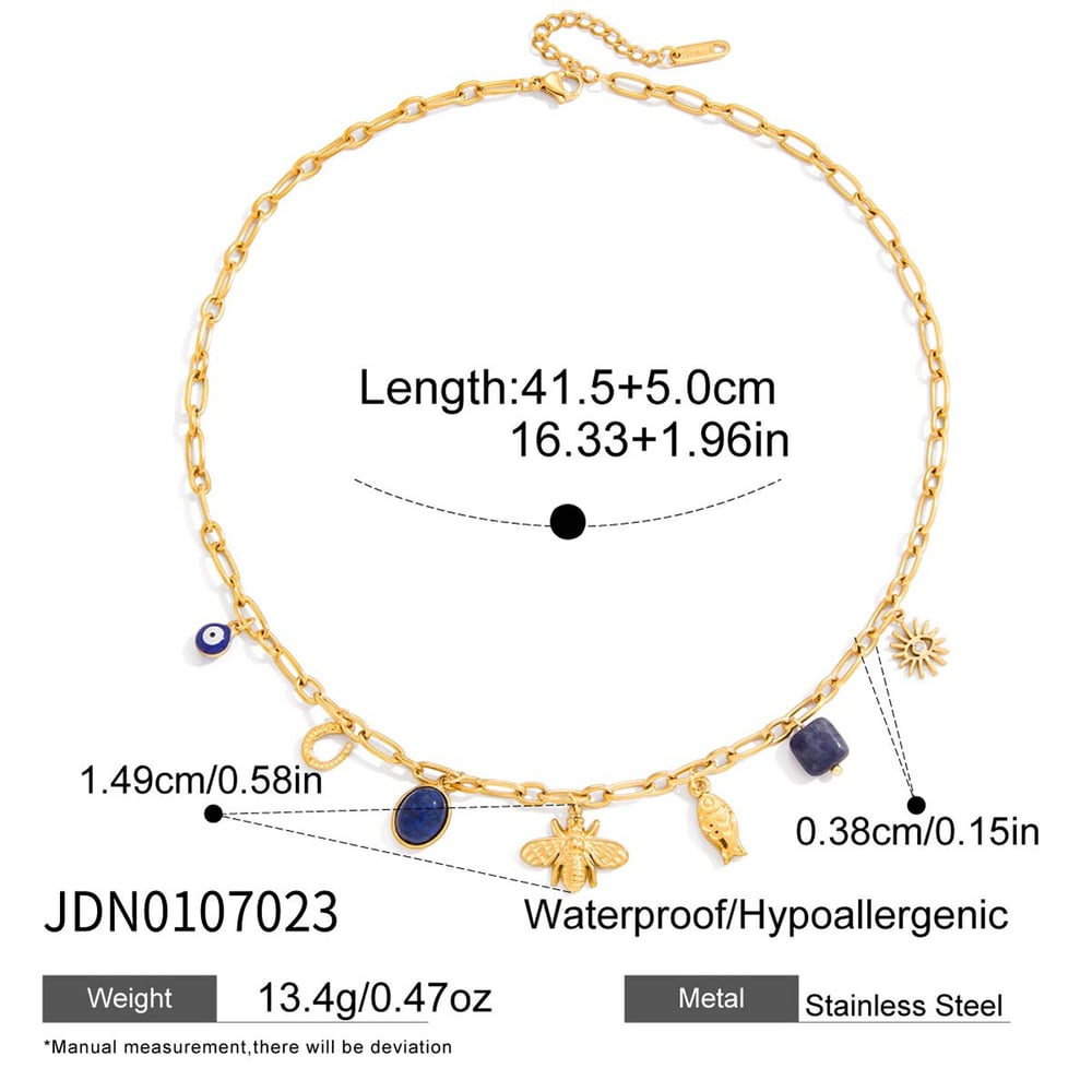 1 Piece Luxurious Bee Lapis Lazuli Stainless Steel Gold Color Women's Pendant Necklaces Picture2