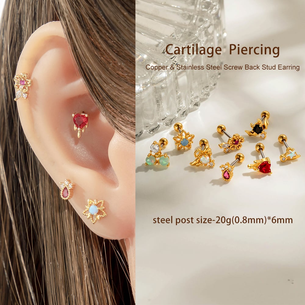 1 Piece Flower Star Copper Gold Color Zircon Piercing Earring Picture4