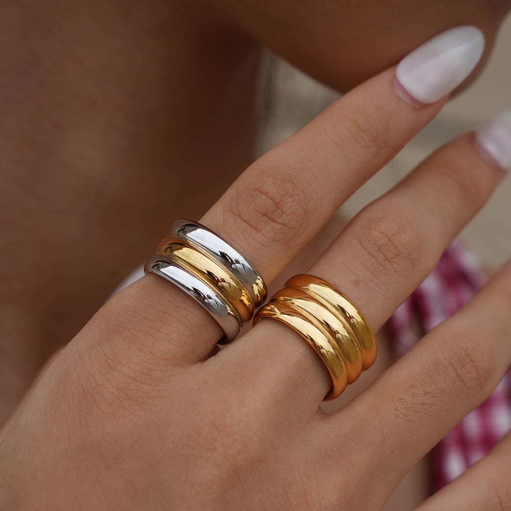 1 Piece Classic Strip Stainless Steel Gold&Silver Color Statement Rings h5Picture5