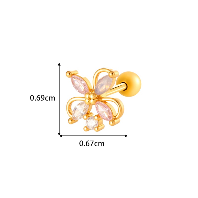 1 Piece Flower Copper Gold Color Zircon Piercing Earring Picture2