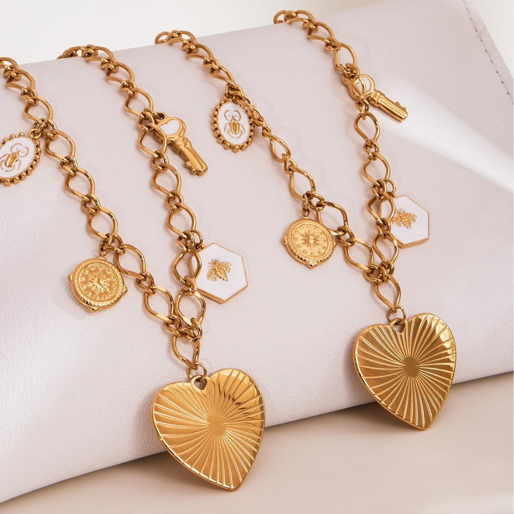 Shinning Series Heart Stainless Steel Gold Color Women's Jewelry Sets h5Picture6