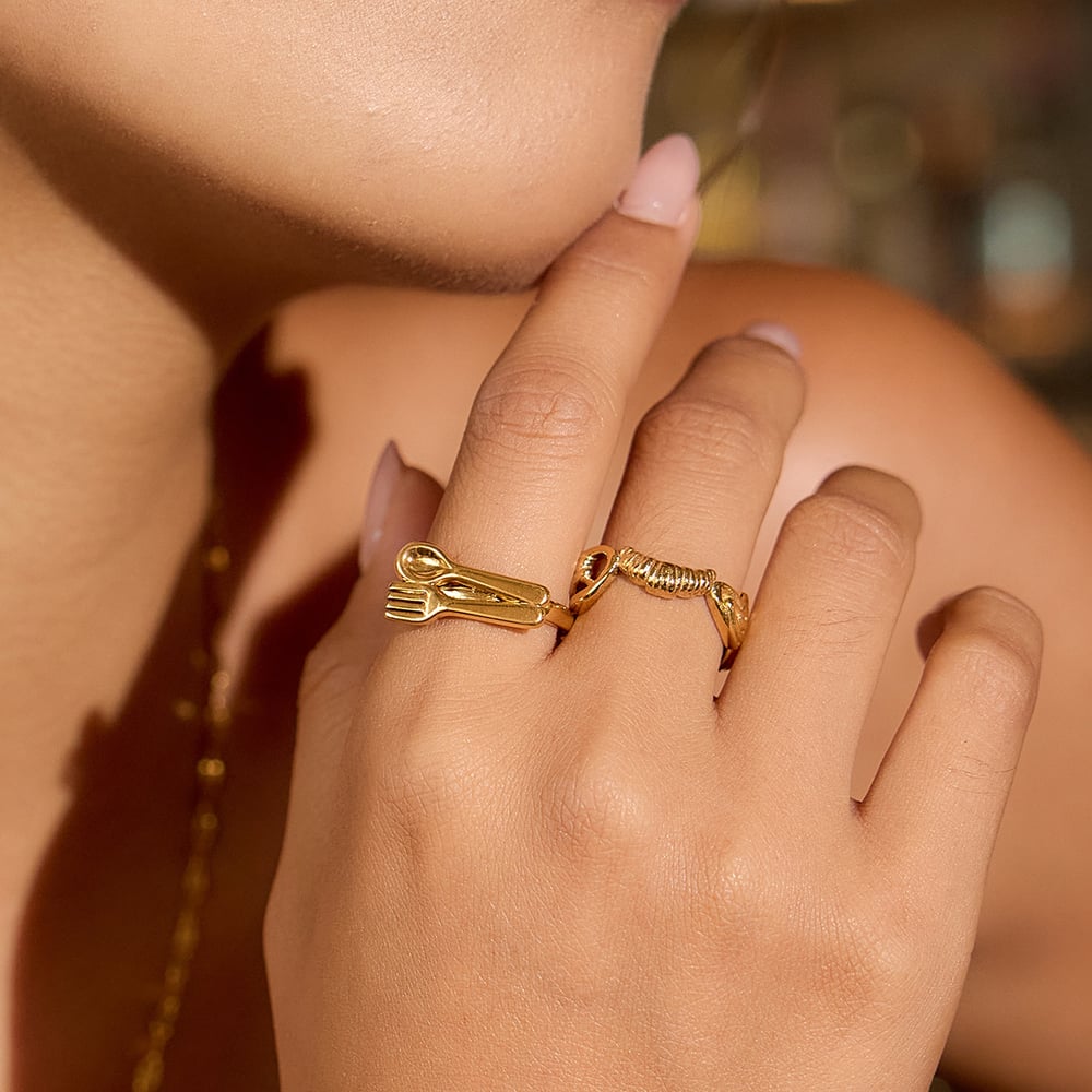 1 Piece Designable Croissant Stainless Steel Gold Color Statement Rings h5Picture4