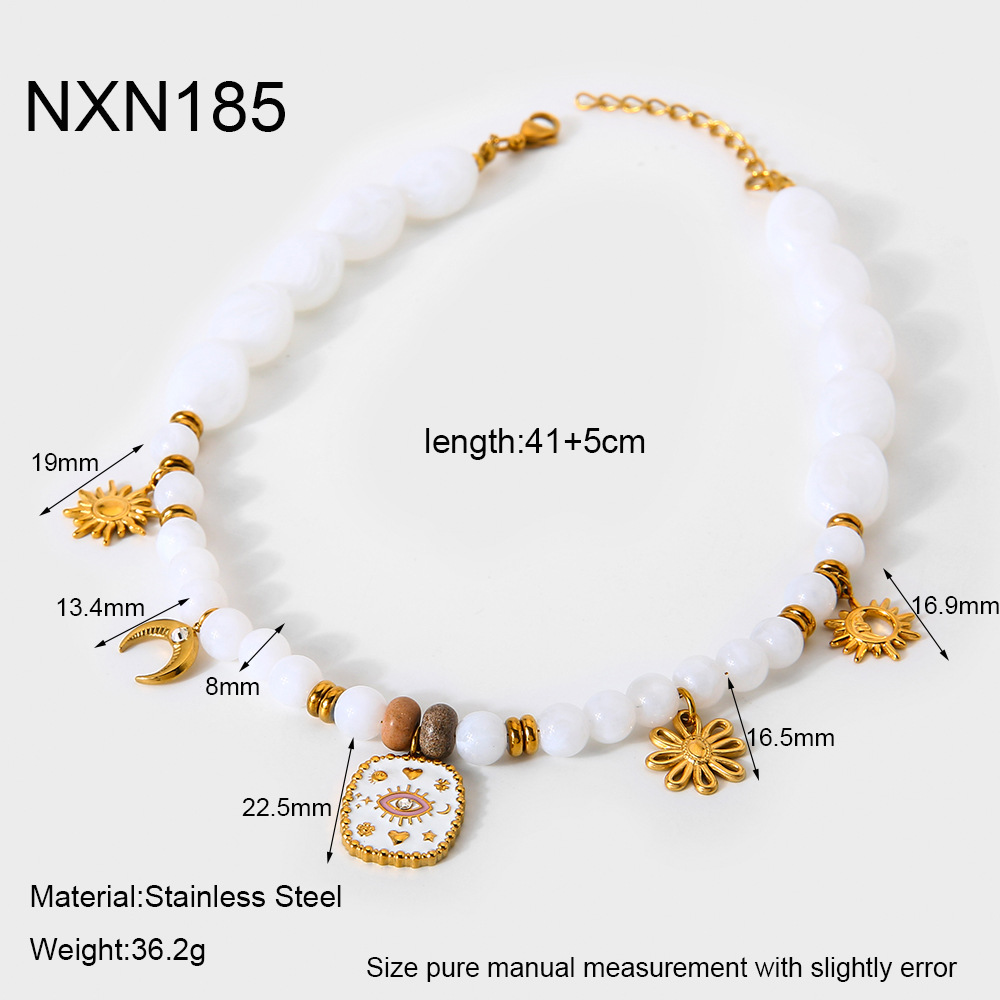 1 Piece Retro Devil's Eye Sun Beads Acrylic Gold Color Women's Pendant Necklaces