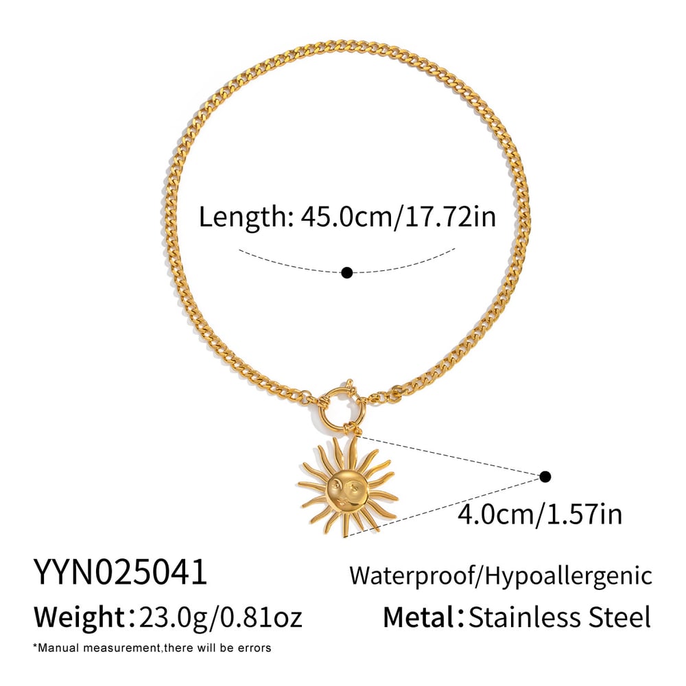 1 Piece Sun Stainless Steel Gold Color Pendant Necklace