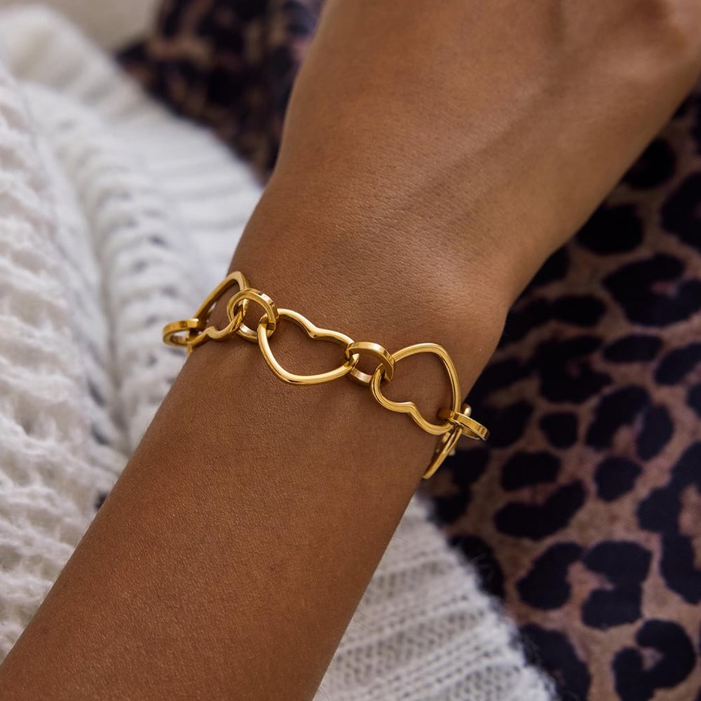 1 Piece Simple Heart Stainless Steel Gold Color Women's Chain Bracelets h5Picture3