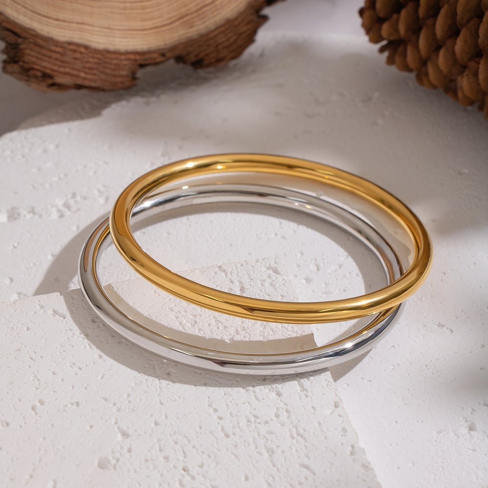 1 Stück Lässiger Armreif aus Edelstahl in Goldfarbe Bild2