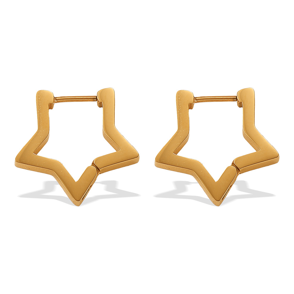 1 Pair Star Shape Stainless Steel  Gold Color Hoop Earrings Picture4