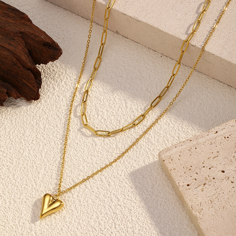 1 Piece Heart Stainless Steel Gold Color Layered Necklace Picture4