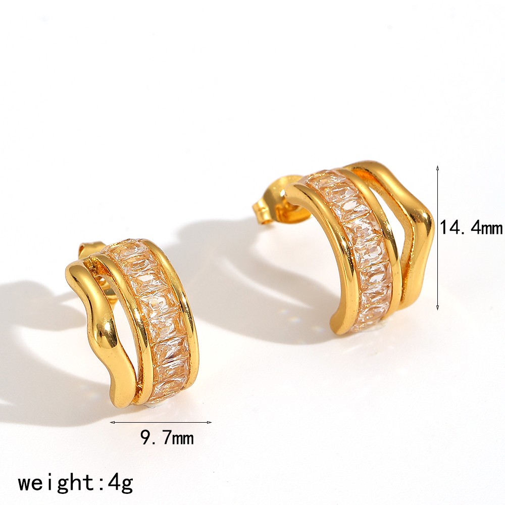 1 Pair Stainless Steel Gold Color Hoop Earrings 