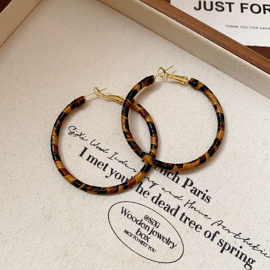 1 Pair Retro Leopard Pattern Iron Hoop Earrings