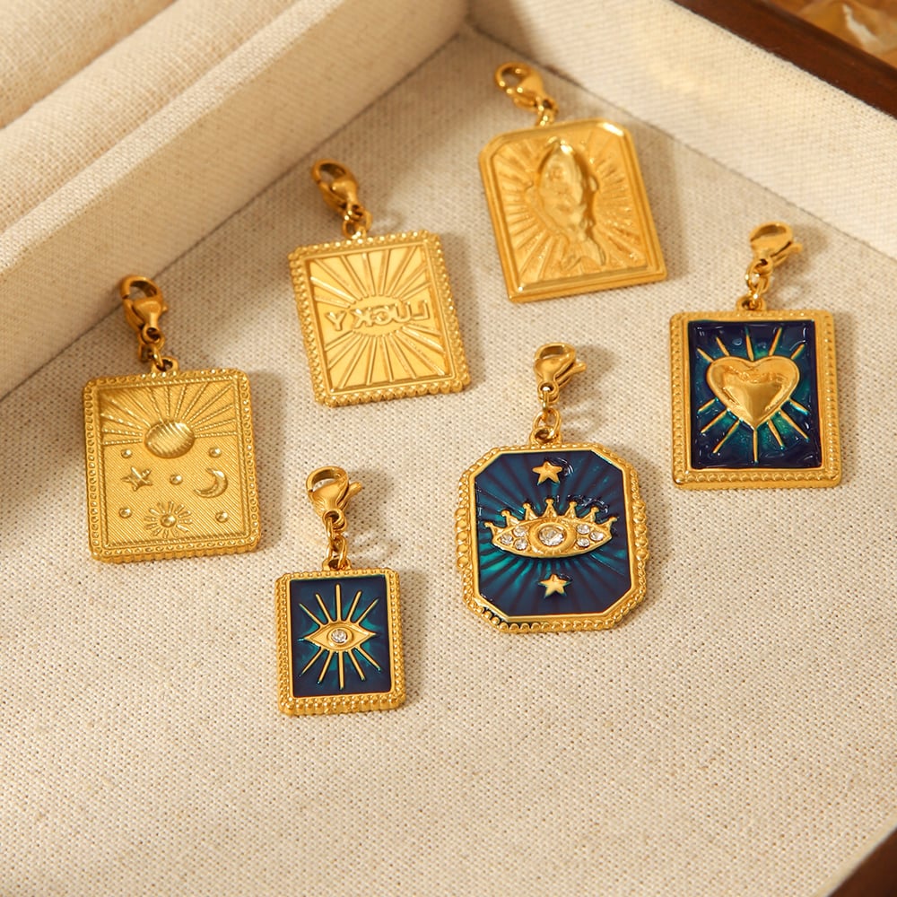 1 Stück Teufelsauge Stern Mond Edelstahl Gold Farbe Zirkon Damen Anhänger Bild5