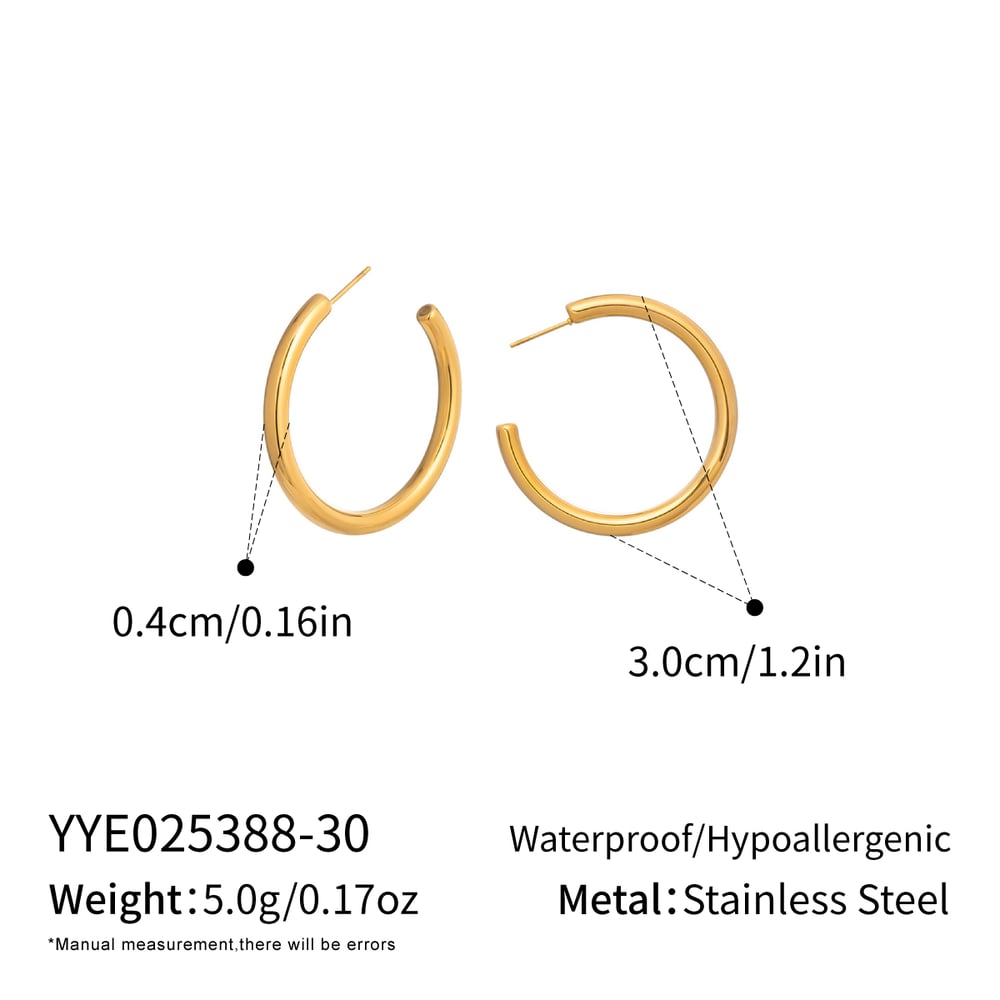 1 Pair Stainless Steel Gold Color Hoop Earrings