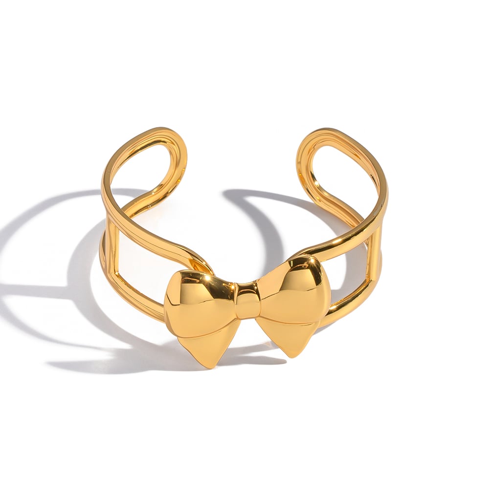 1 Piece Sweet Bow Knot Stainless Steel  Gold Color Cuff Bracelet Picture5