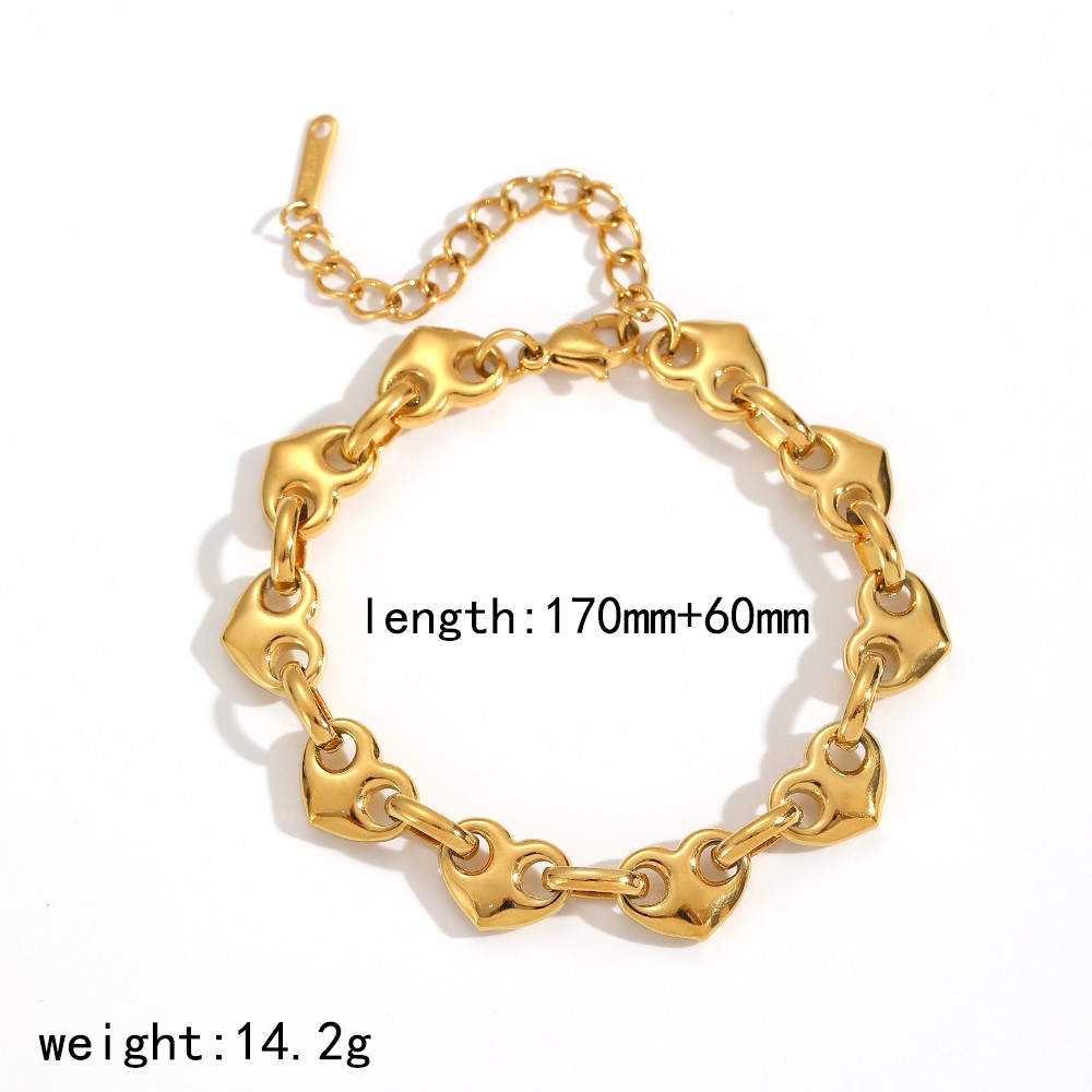 Classic Heart Stainless Steel Gold Color Bracelet Set 