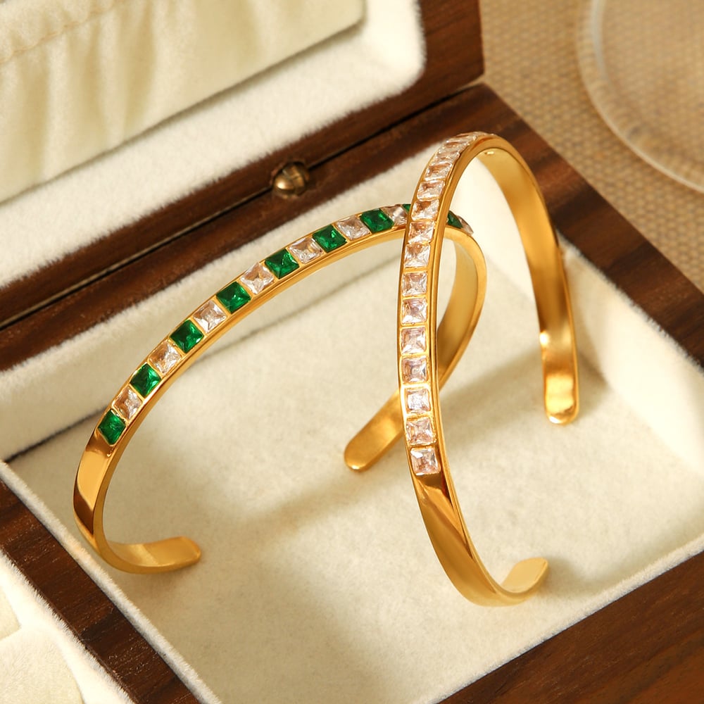 1 Piece Luxurious Series Stainless Steel Gold Color Zircon Cuff Bracelet Picture5