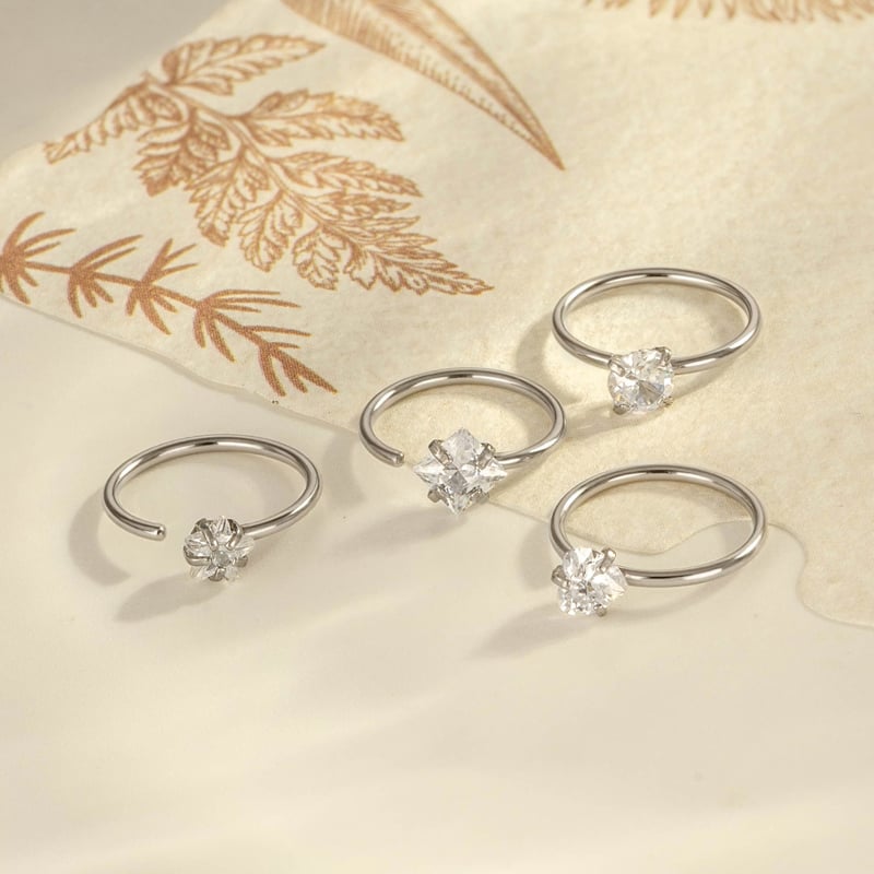 1 Stück minimalistischer Nasenstecker aus Edelstahl mit Kreis- und Rechteck-Motiv, goldfarben, Zirkonia Bild5