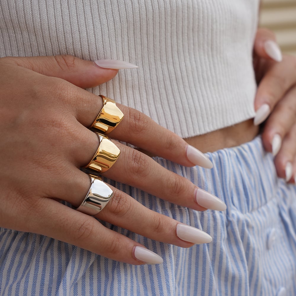 1 Piece Solid Color Irregular Shape Stainless Steel Statement Rings h5Picture7