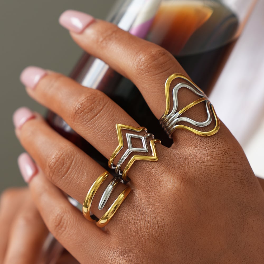 1 Piece Simple  Irregular Shape Stainless Steel  Gold Color Women's Statement Rings h5Picture4