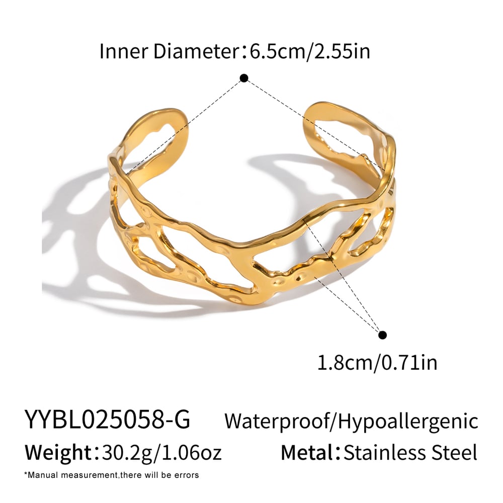 1 Stück unregelmäßig geformtes, ausgehöhltes Edelstahl-Armband 