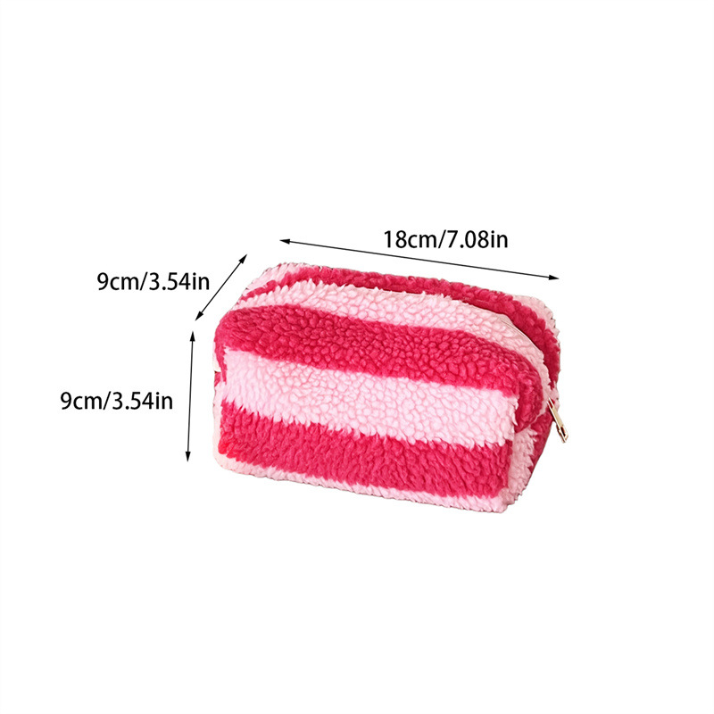 1 Piece Simple Classic Red Striped Plush  Women's Makeup Bags Picture2