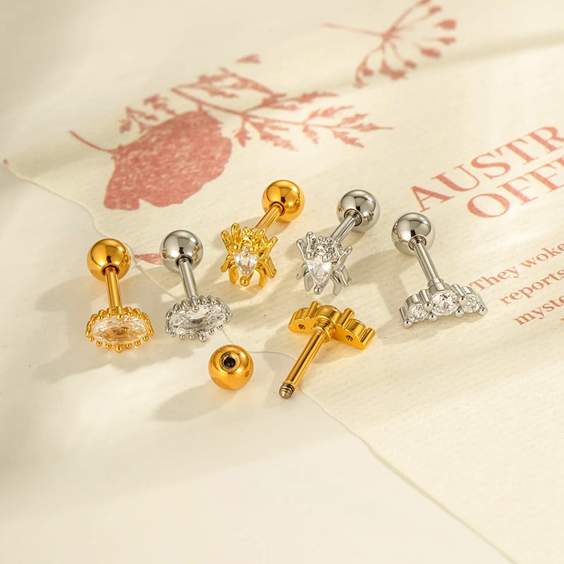 1 Piece Copper Gold Color  Zircon Piercing Earring Picture3