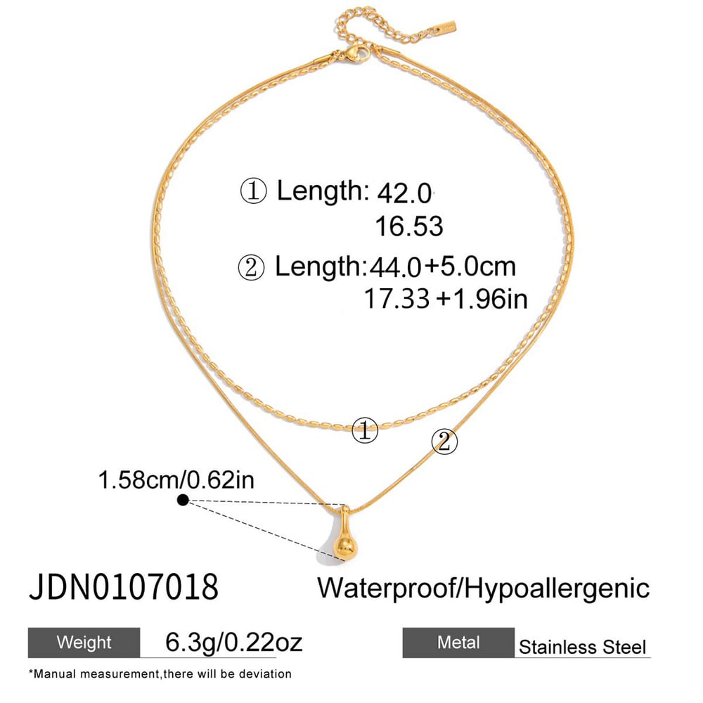 Collana a strati da donna in acciaio inossidabile color oro con goccia classica, 1 pezzo h5Immagine2