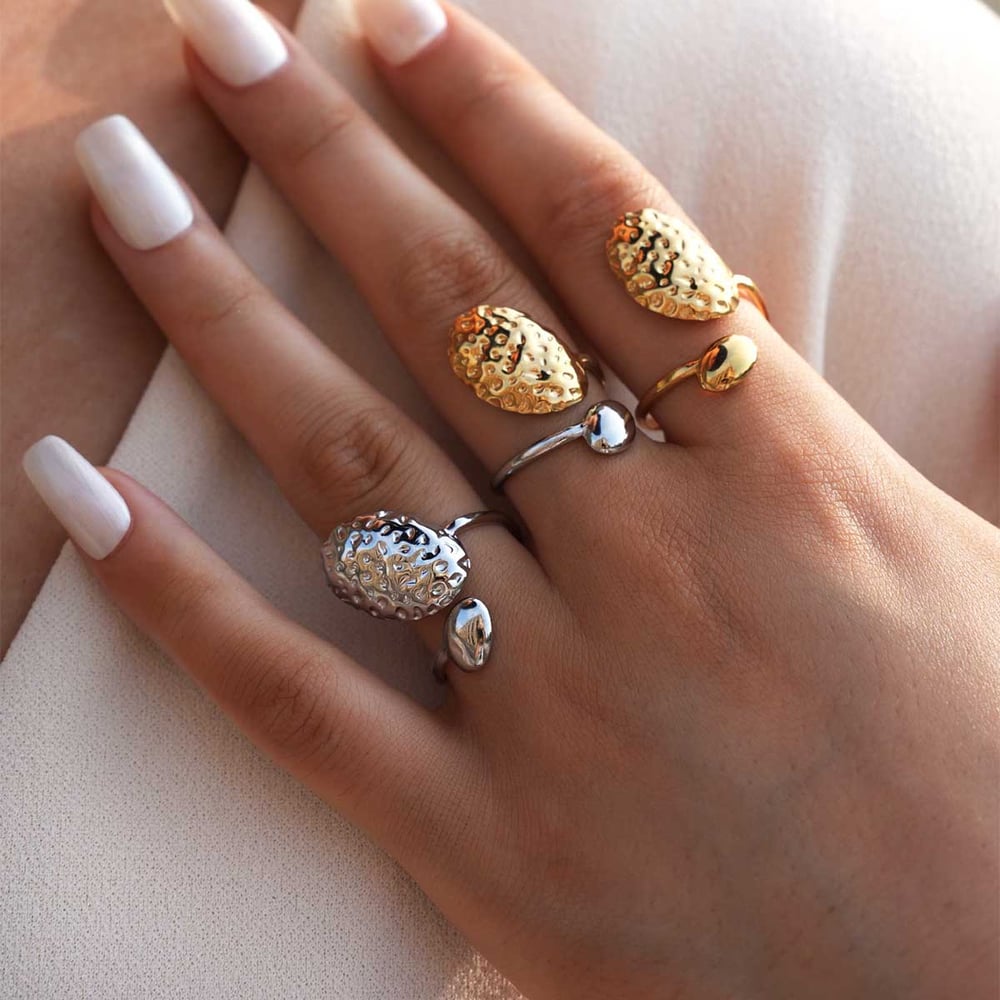 1 Piece Daily Hammer Pattern Stainless Steel Gold Color Statement Rings h5Picture6