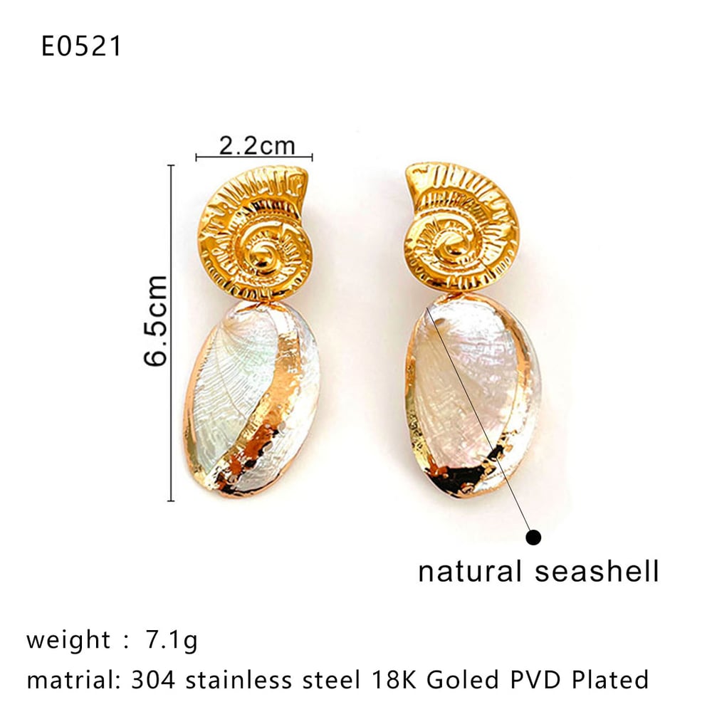 1 Pair Sea Shells  Gold Color Drop Earrings Picture2