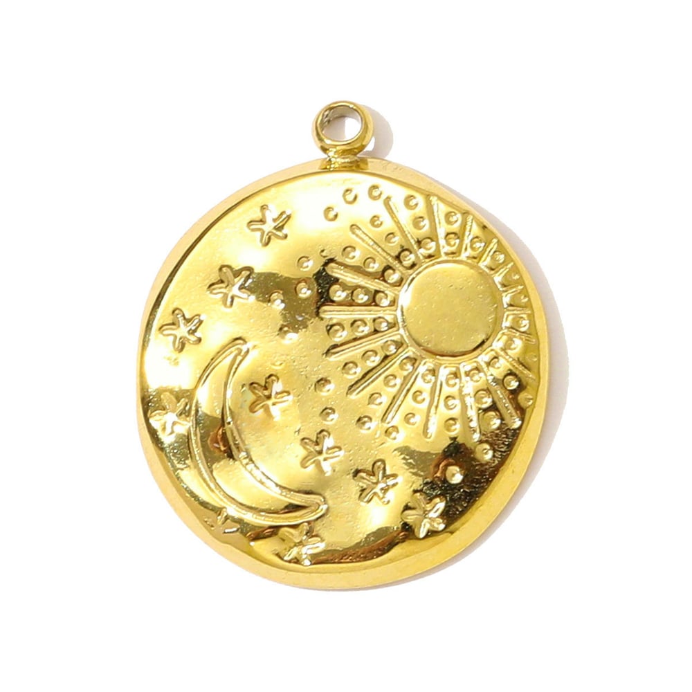 1 Piece Retro Star Moon Stainless Steel Gold Color Women's Pendants 