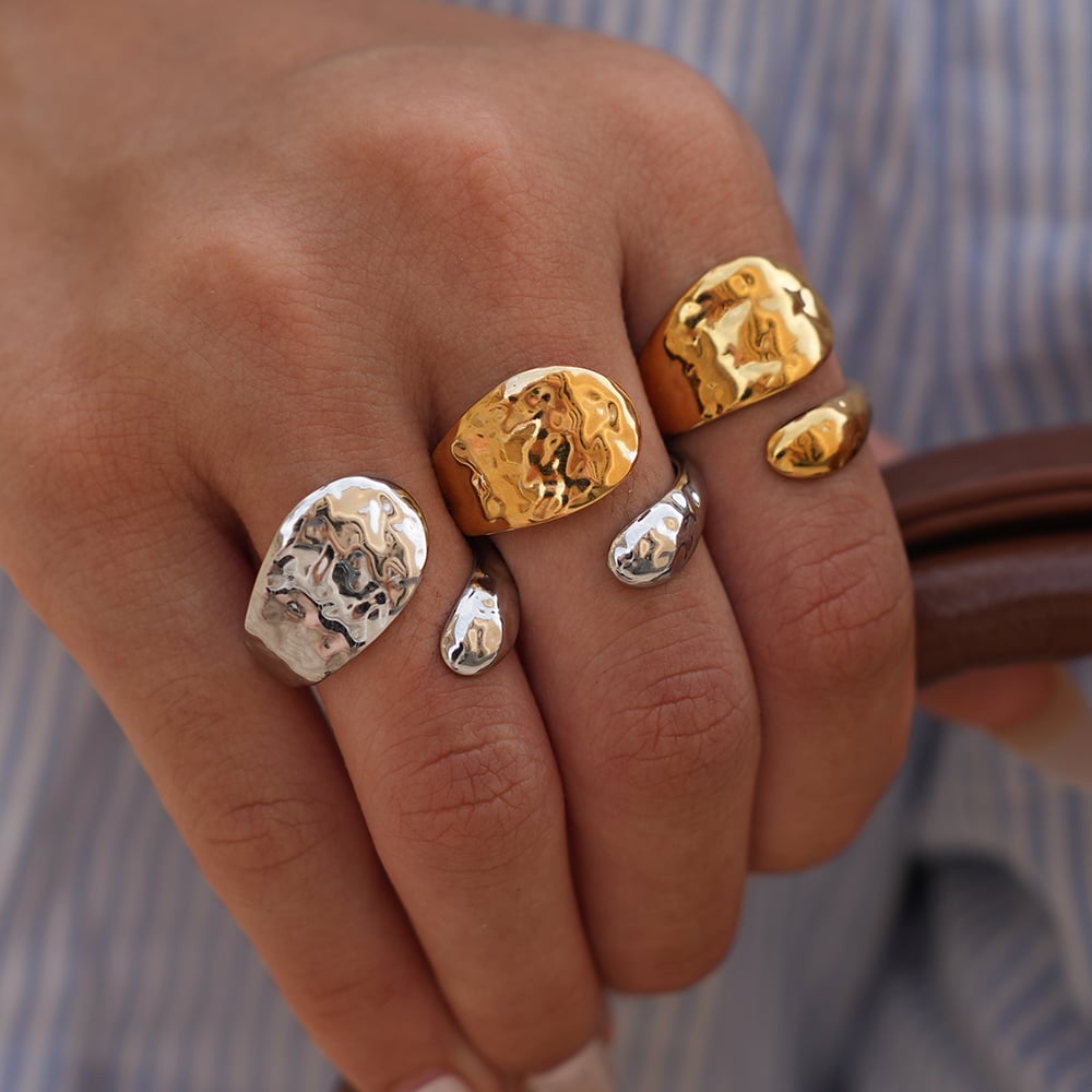1 stuk eenvoudige onregelmatige vorm roestvrij staal goudkleurige dames statement ringen h5Afbeelding8