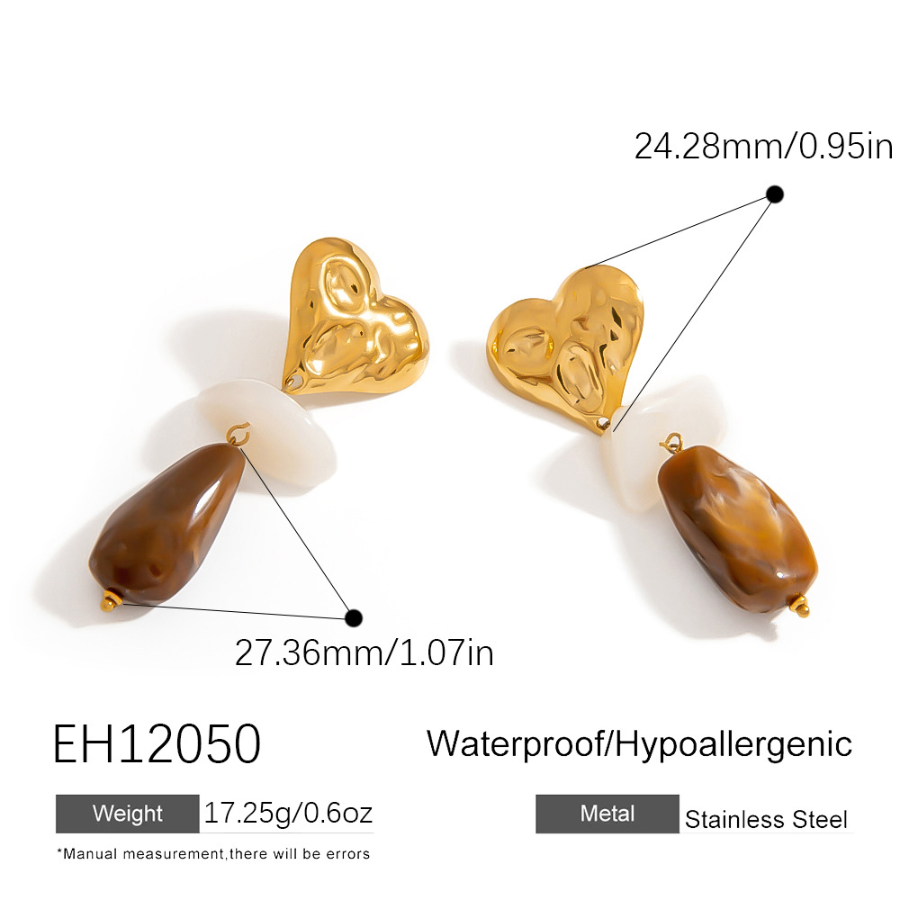 1 Pair Retro Heart Resin Drop Earrings 