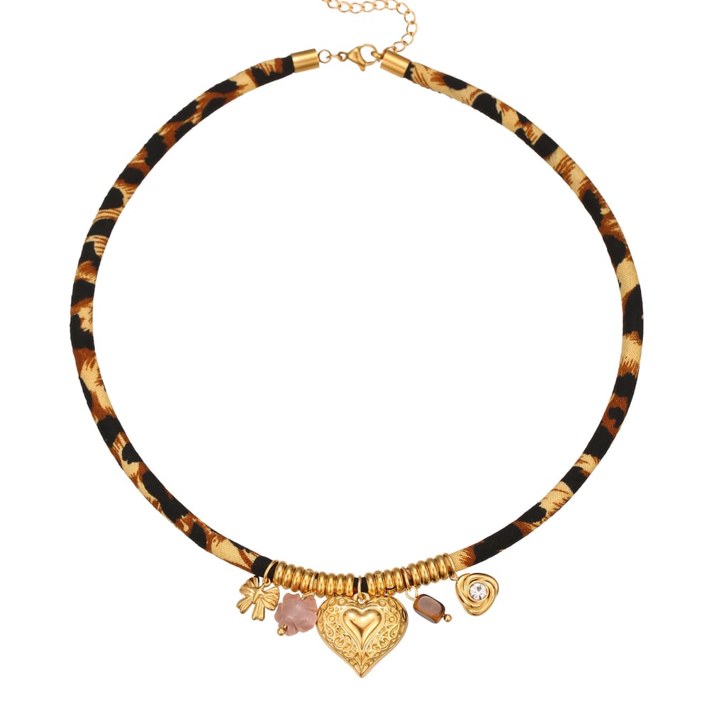1 pezzo di collana con ciondolo da donna in acciaio inossidabile con stampa leopardata a forma di cuore e fiore di lusso Immagine5