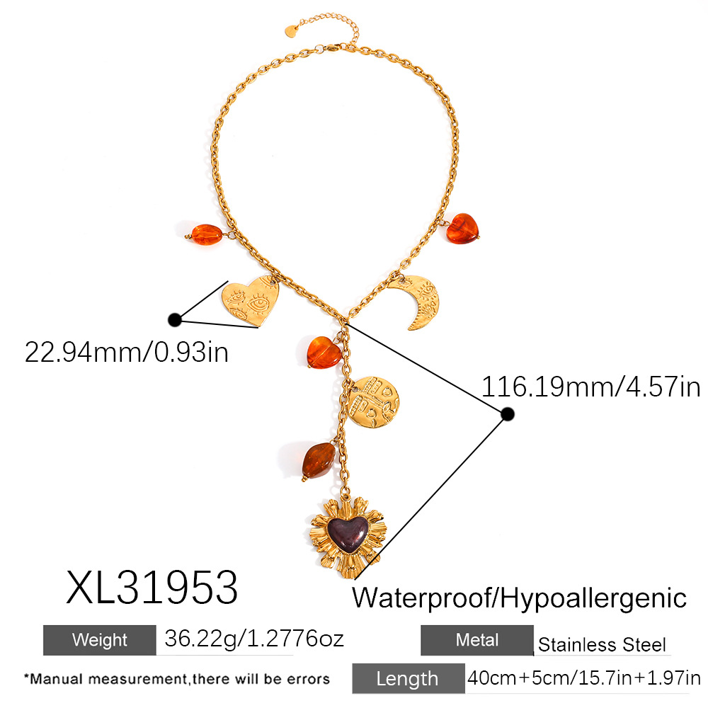 1 Stück ethnische tägliche Herzkreis-Anhänger-Halsketten aus Edelstahl für Damen