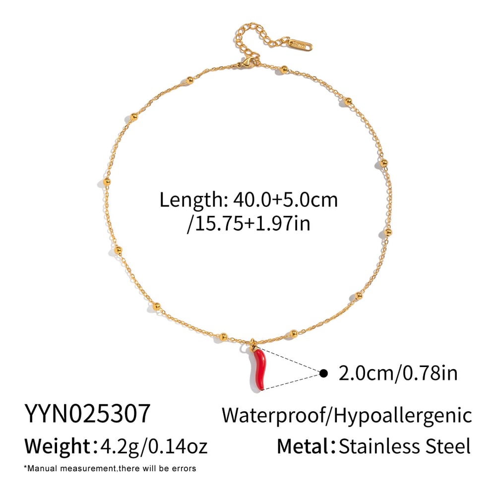 Emaille Chili Edelstahl Goldfarben Halsketten-Set