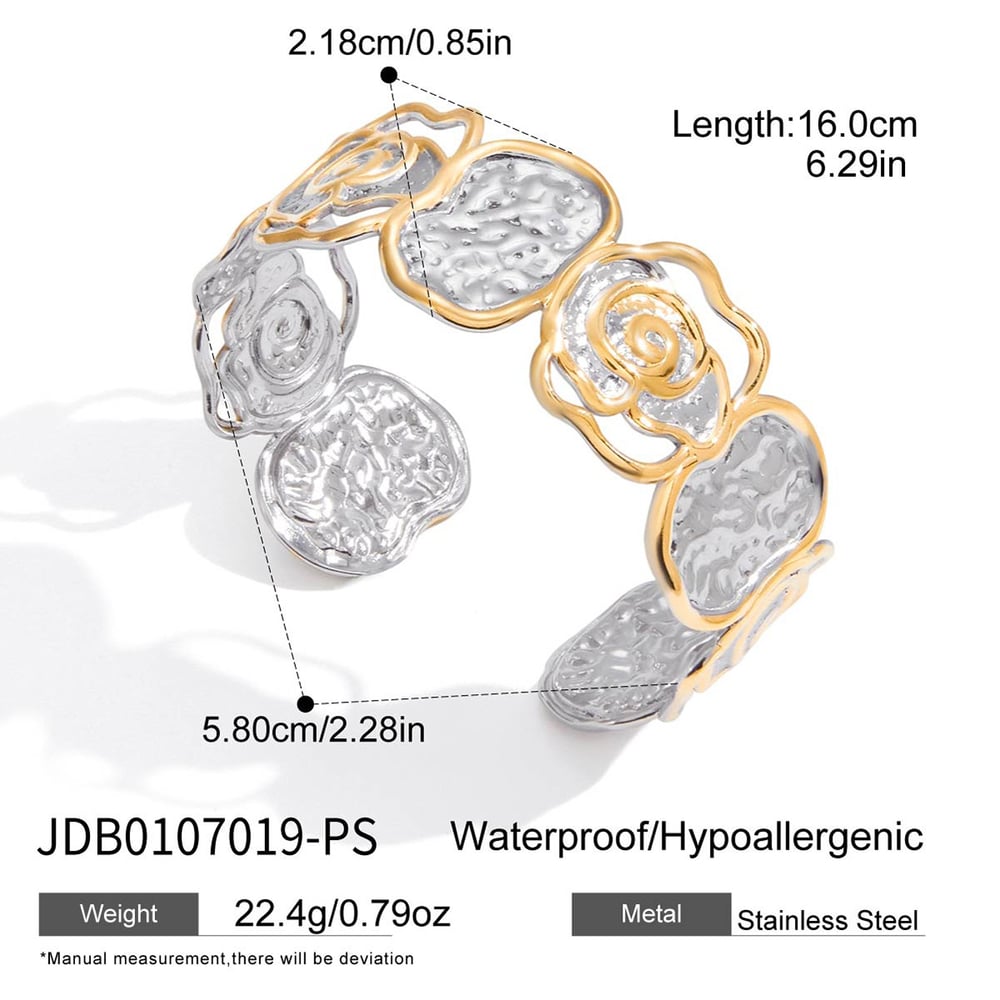 1 Piece Rose Mixed Gold&Silver Colors Stainless Steel Women's Cuff Bracelets