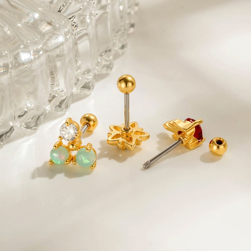 1 Piece Flower Star Copper Gold Color Zircon Piercing Earring Picture3