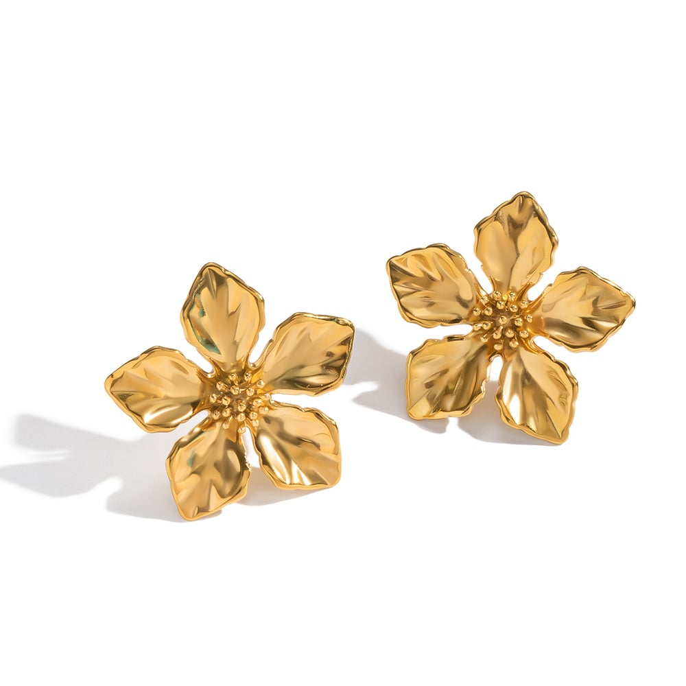1 Pair Flower Stainless Steel Gold Color  Stud Earrings Picture5