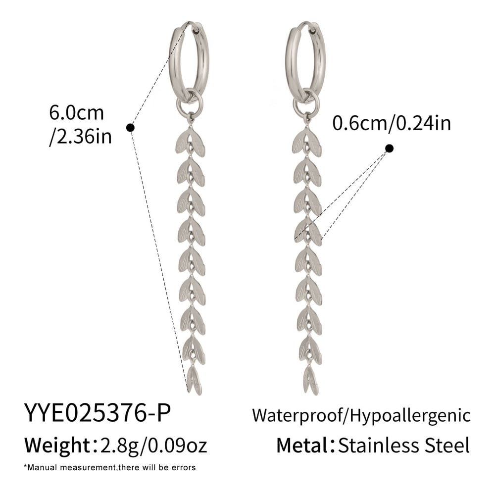 1 Pair Casual Tassel Leaf Stainless Steel Gold Color Dangle Earrings