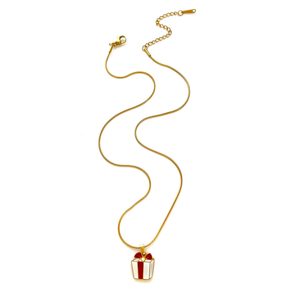 1 Stück Weihnachts-Halskette mit Anhänger aus Edelstahl in Goldfarbe