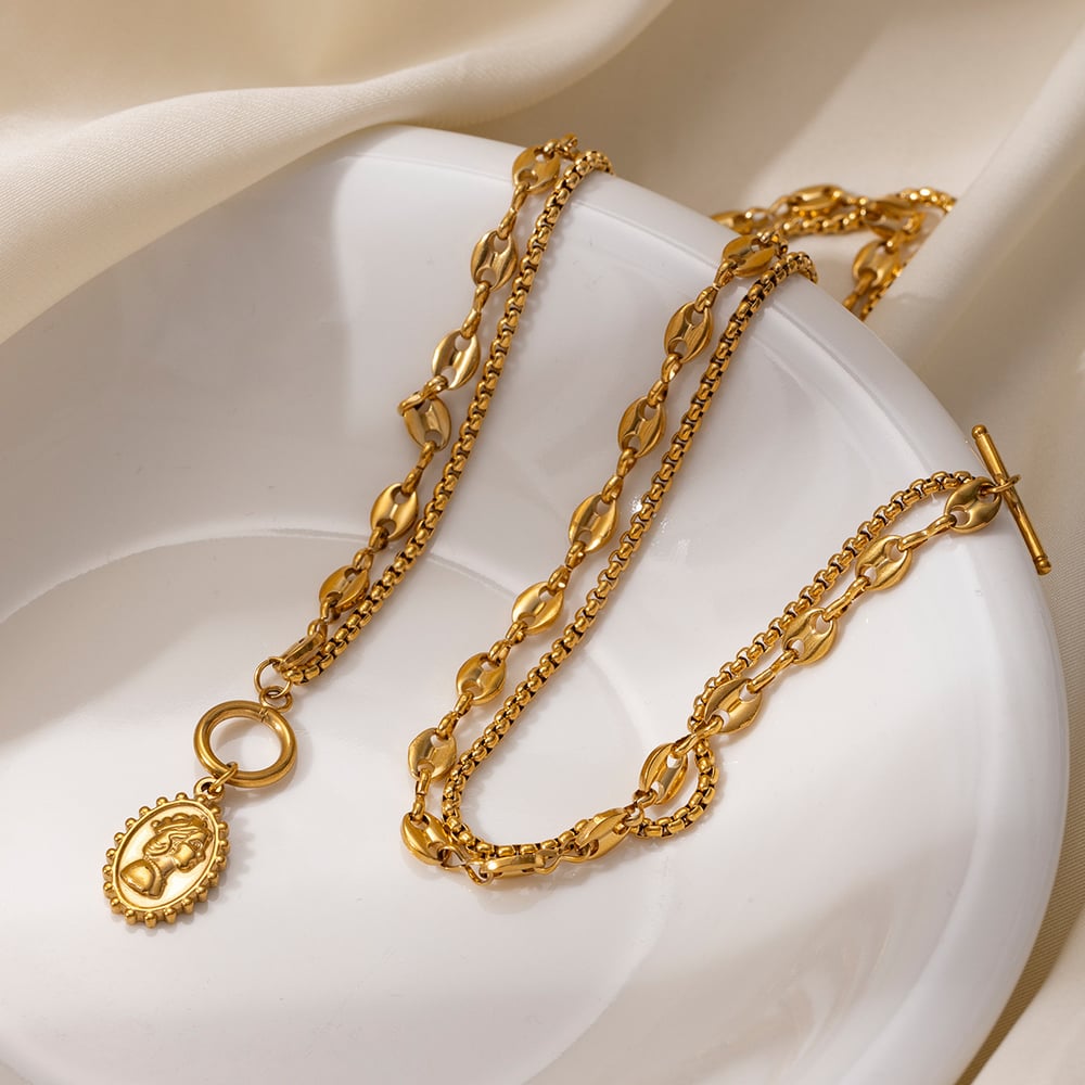 1 Parça Paslanmaz Çelik Altın Renkli Katmanlı Kolye h5Resim2