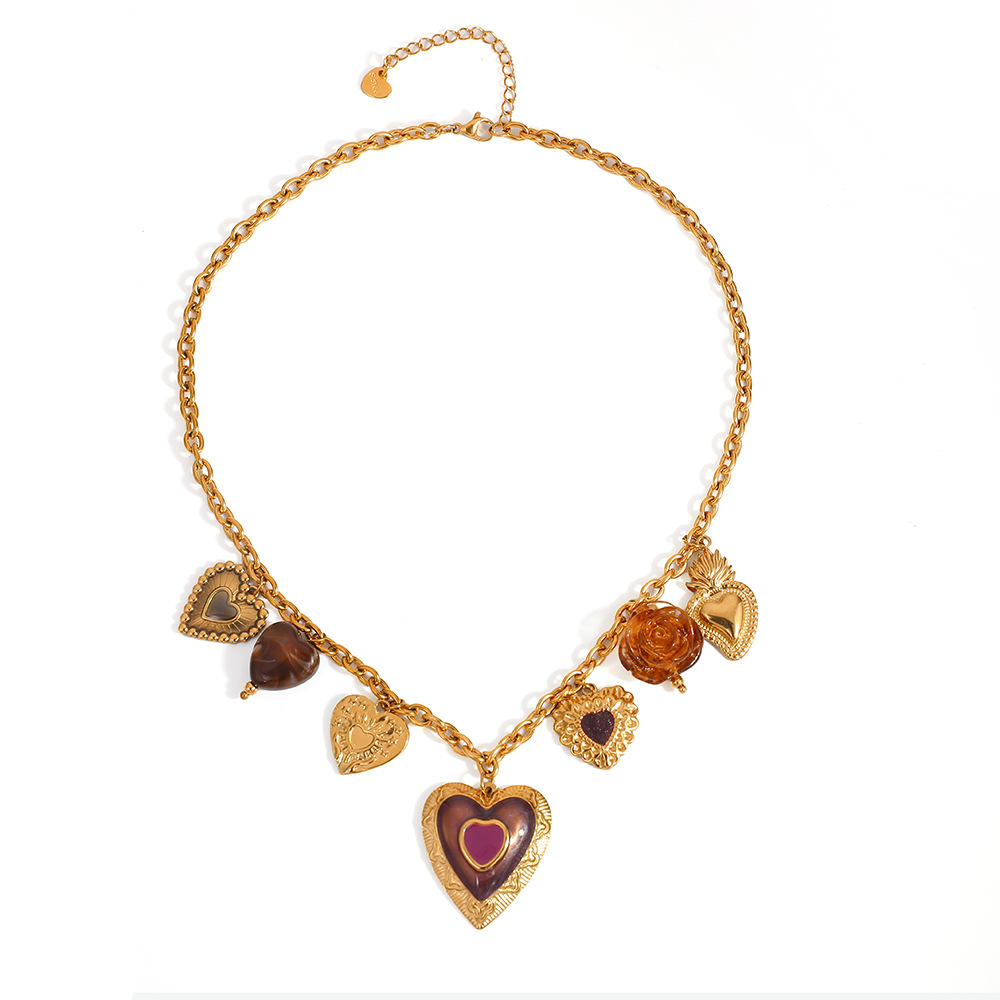 1 Stück romantische DIY Blume Herz Edelstahl Damen Anhänger Halsketten Bild5