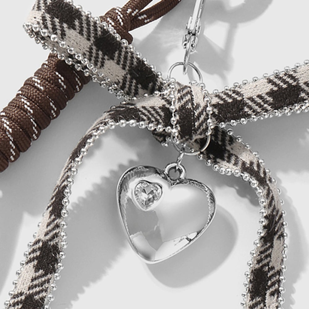 1 Piece Heart Bow Knot Plaid Bag Charm Picture4