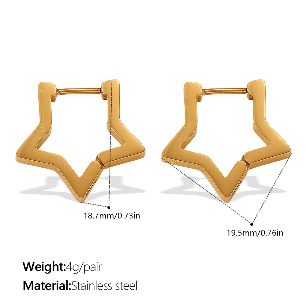 1 Pair Star Shape Stainless Steel  Gold Color Hoop Earrings 