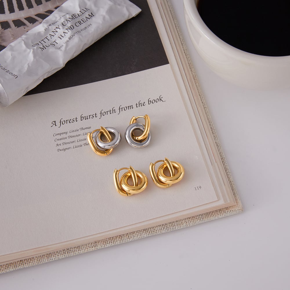 1 Pair Simple Circle Mixed Gold&Silver Colors Stainless Steel Women's Hoop Earrings h5Picture6