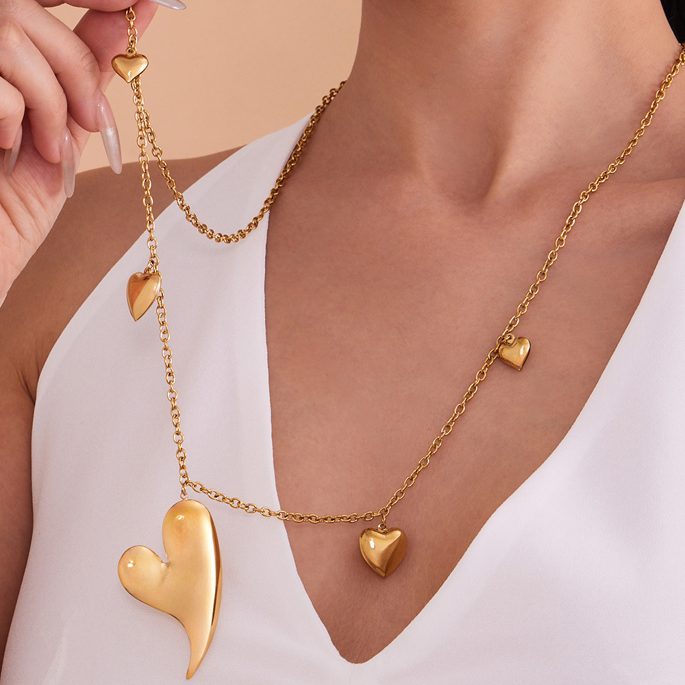 Klassische unregelmäßige Herz Edelstahl Gold Farbe Damen lange Halsketten h5Bild3