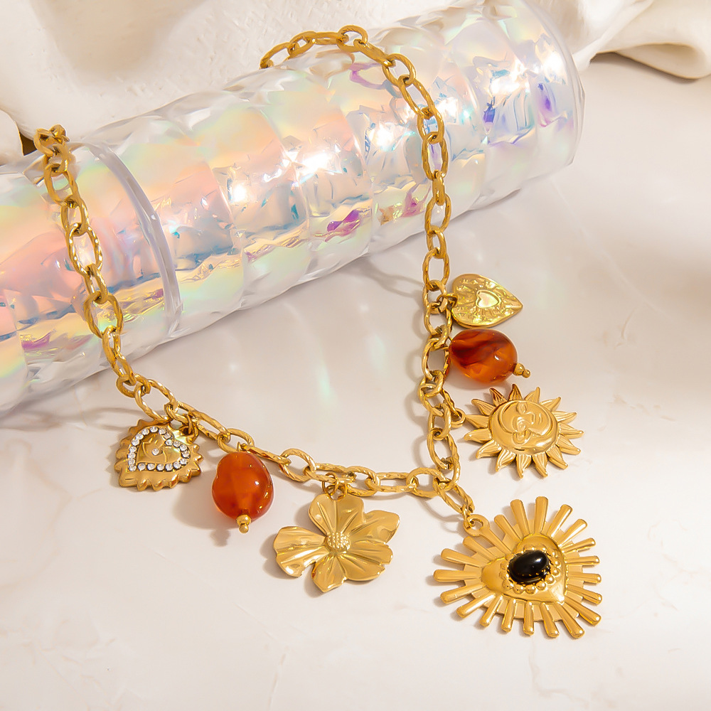 1 Stück DIY Blume Herz Sonne Edelstahl Damen Anhänger Halsketten h5Bild3