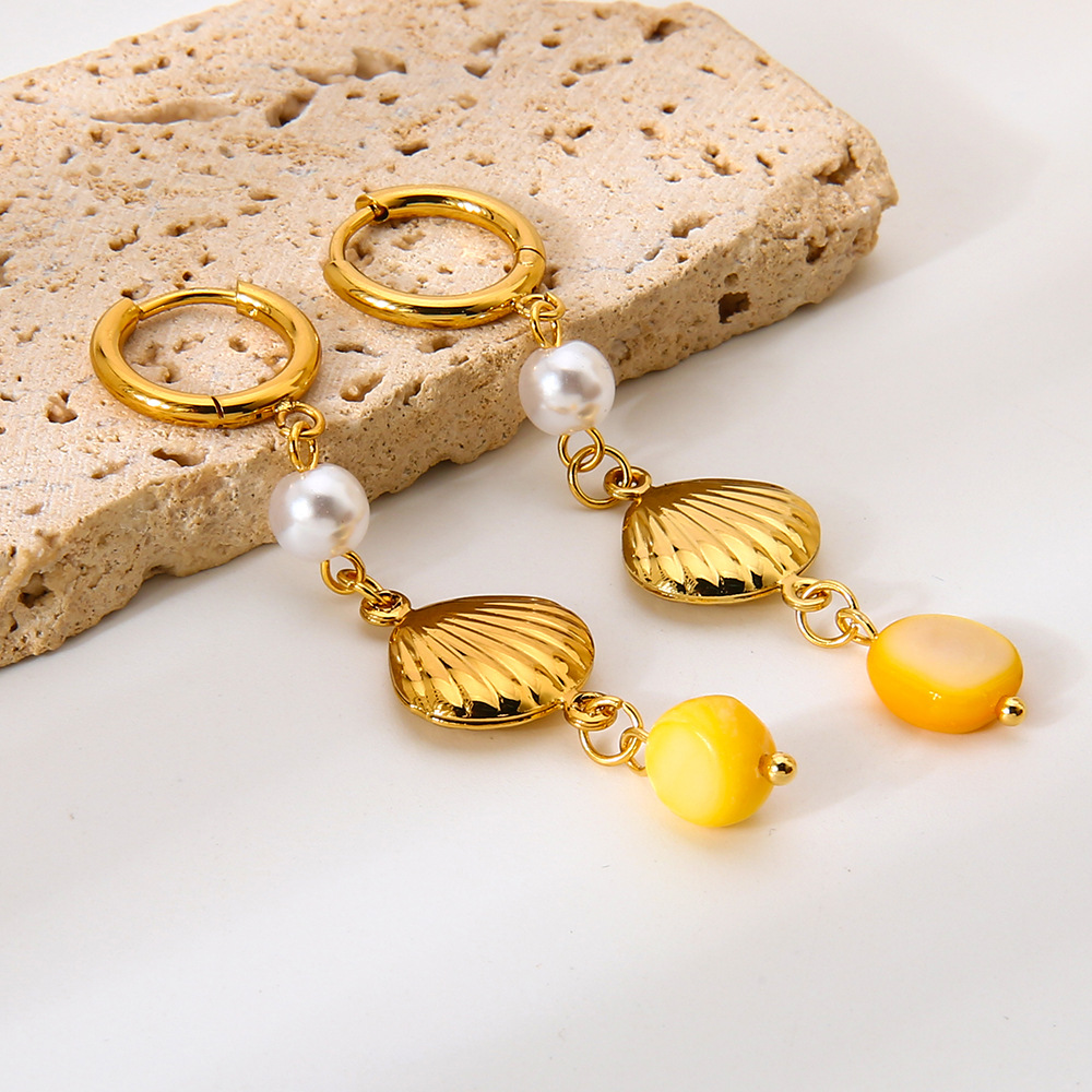 1 Pair  Bohemian Shell Stainless Steel  Gold Color  Women's Drop Earrings Picture3