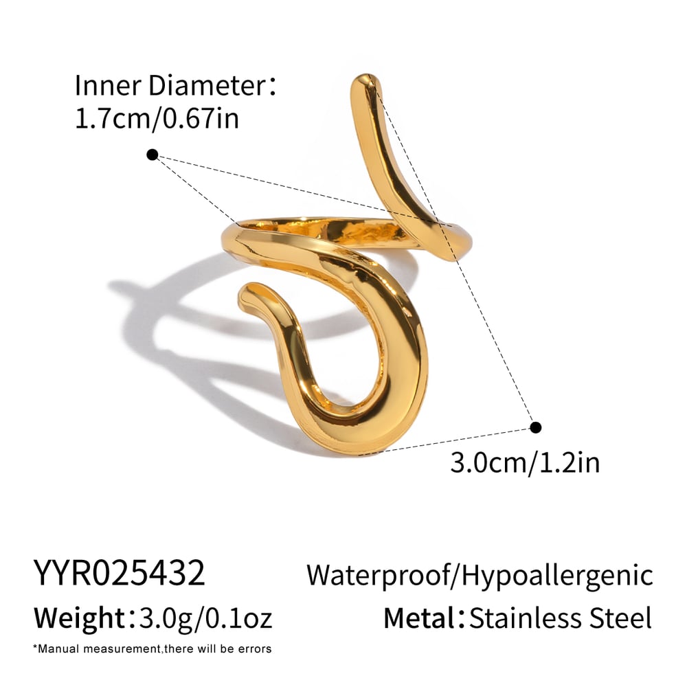 1 Piece Irregular Line Shape Stainless Steel Gold Color Minimalist Ring